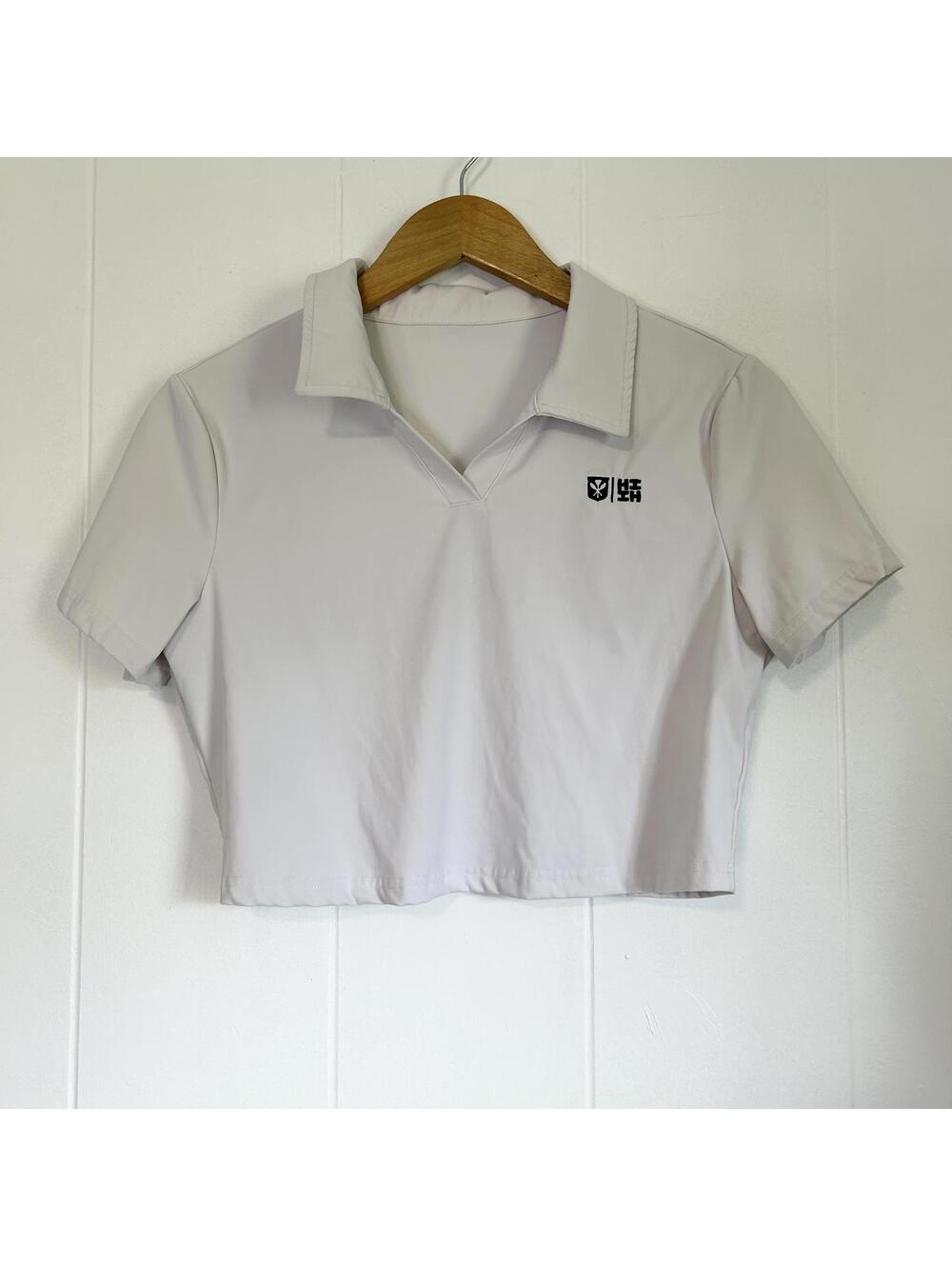 Hawaii’s Finest White Short Sleeve Collared Active Athletic Crop Top Women's XL